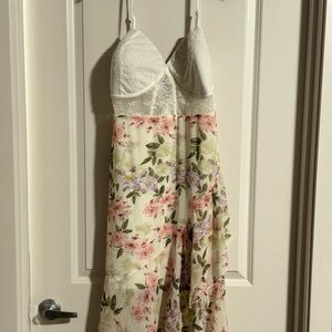 SHEIN Belle Plus Floral Print Contrast Mesh Ruffle Trim Wrap Hem Bustier